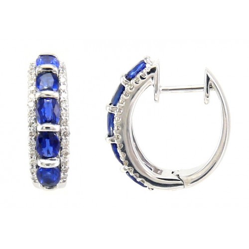 14K White Gold Sapphire With Diamond Earrings