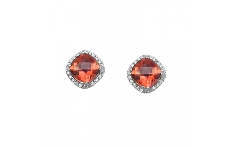 14K White Gold Garnet With Diamond Earrings