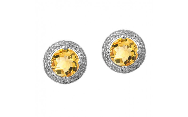 14K White Gold Citrine With Diamond Earrings