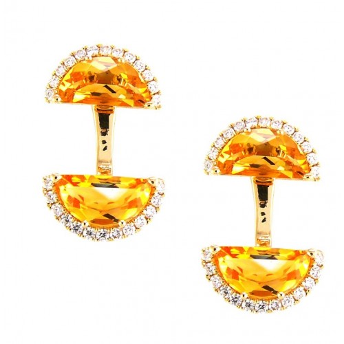 14K Yellow Gold Citrine With Diamond Earrings