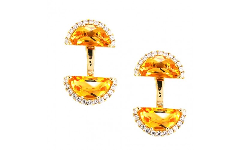 14K Yellow Gold Citrine With Diamond Earrings