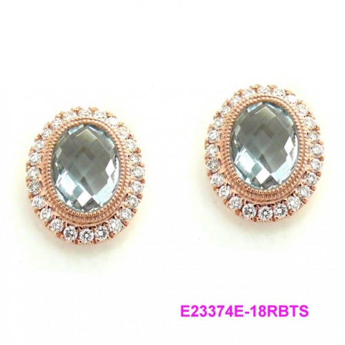 18K Rose Gold Sky Blue Topaz With Diamond Earrings