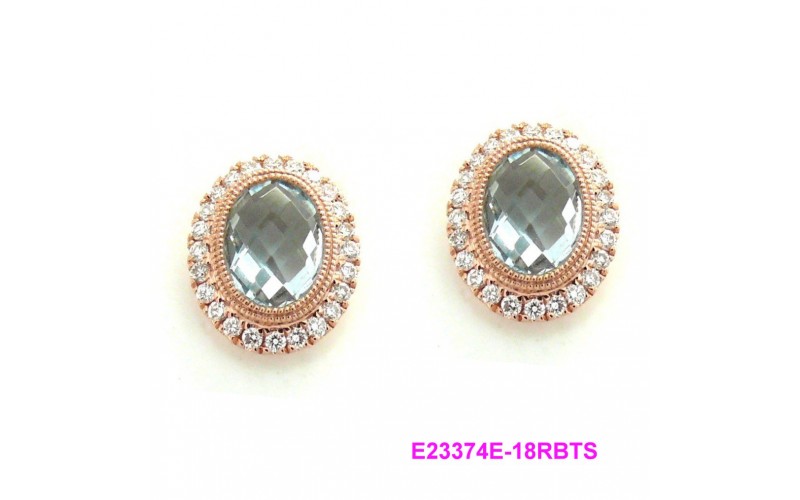 18K Rose Gold Sky Blue Topaz With Diamond Earrings