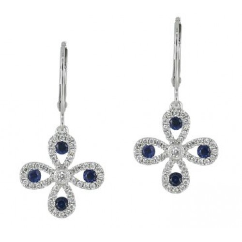 14K White Gold Sapphire With Diamond Hoop Earrings