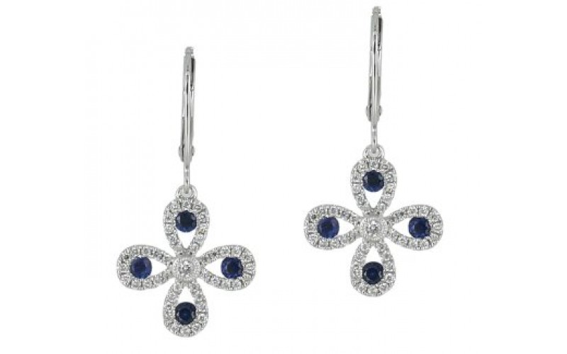 14K White Gold Sapphire With Diamond Hoop Earrings