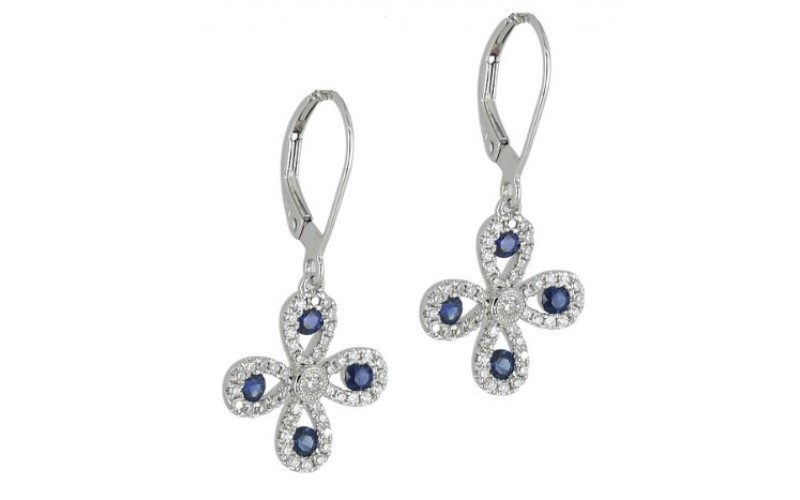 14K White Gold Sapphire With Diamond Hoop Earrings