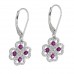 14K White Gold Ruby With Diamond Hoop Earrings