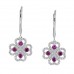 14K White Gold Ruby With Diamond Hoop Earrings