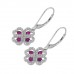 14K White Gold Ruby With Diamond Hoop Earrings