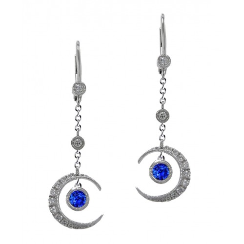 14K White Gold Sapphire With Diamond Hoop Earrings