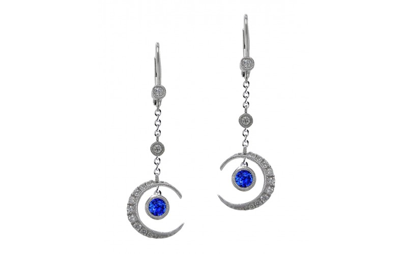 14K White Gold Sapphire With Diamond Hoop Earrings