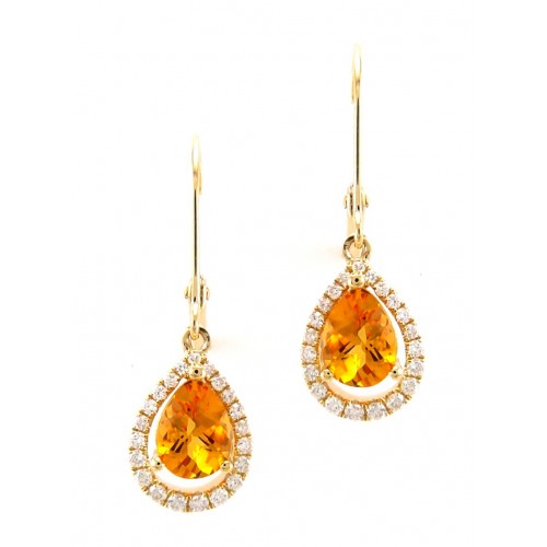 14K Yellow Gold Citrine With Diamond Hoop Earrings