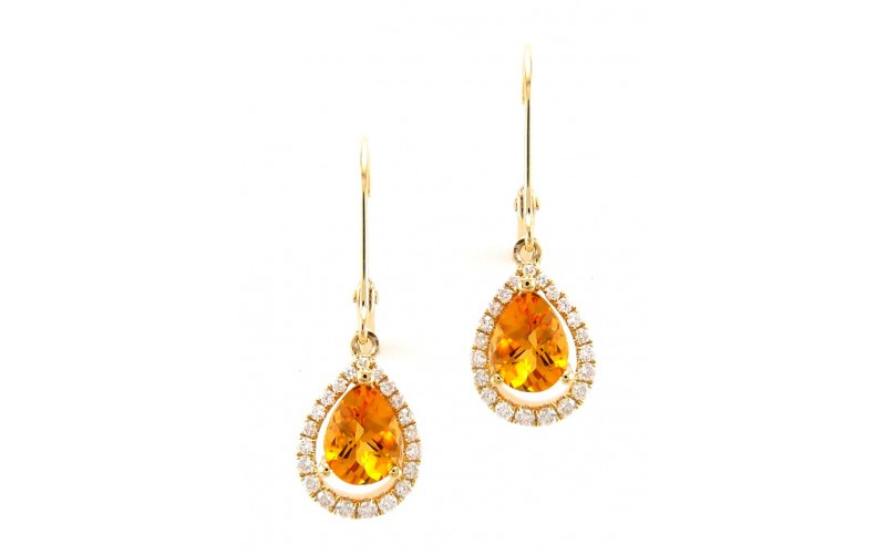 14K Yellow Gold Citrine With Diamond Hoop Earrings