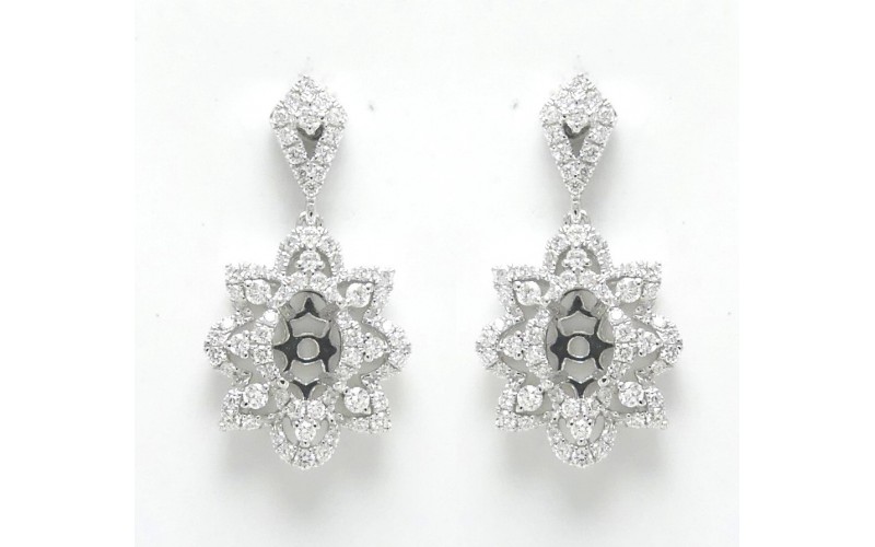 14K White Gold Diamond Stude Earrings Mounting