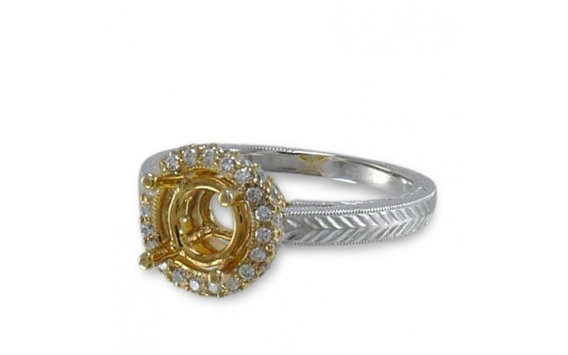 18K Yellow & White Gold Diamond Ring Mounting