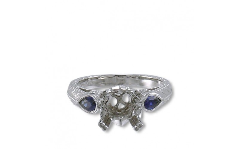 14K White Gold Sapphire With Diamond Ring Mounting