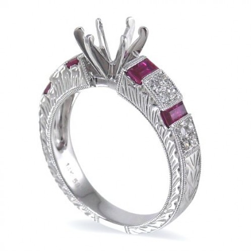 14K White Gold Ruby With Diamond Ring Mounting