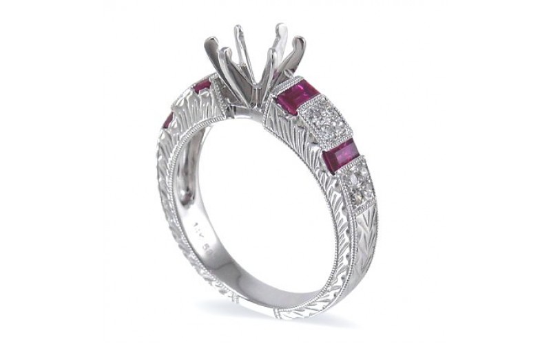 14K White Gold Ruby With Diamond Ring Mounting