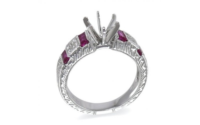 14K White Gold Ruby With Diamond Ring Mounting