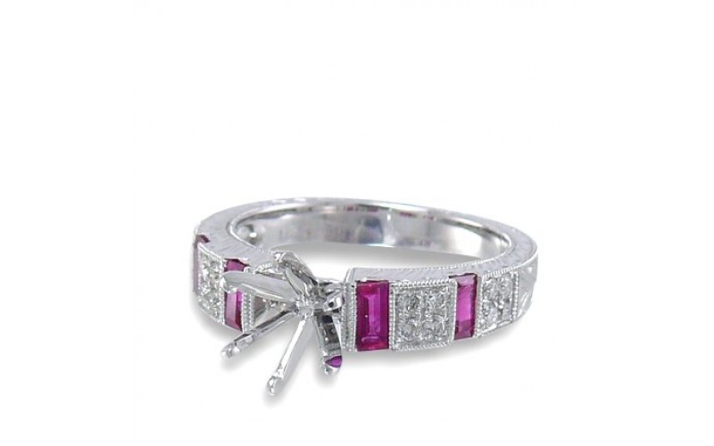 14K White Gold Ruby With Diamond Ring Mounting