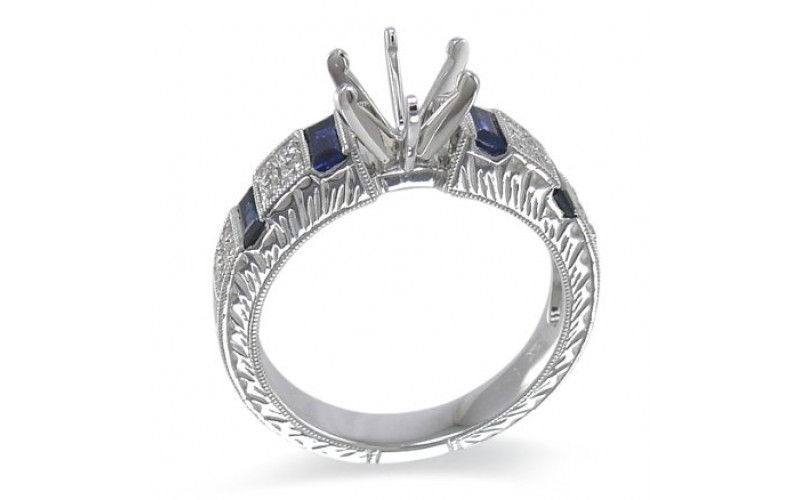 14K White Gold Sapphire With Diamond Ring Mounting