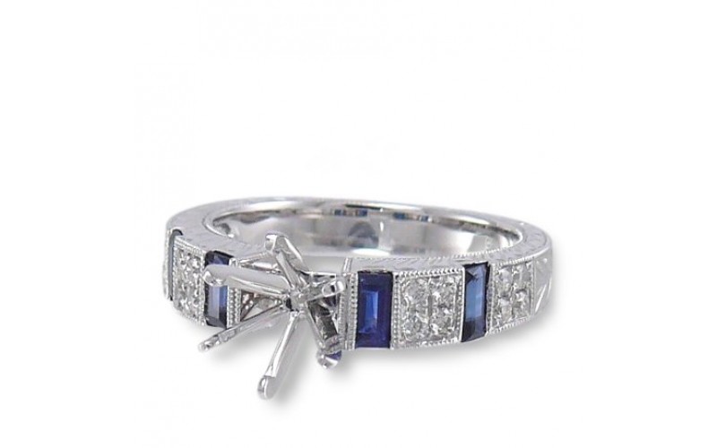 14K White Gold Sapphire With Diamond Ring Mounting