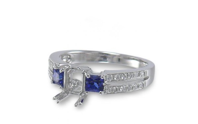 14K White Gold Sapphire With Diamond Ring Mounting