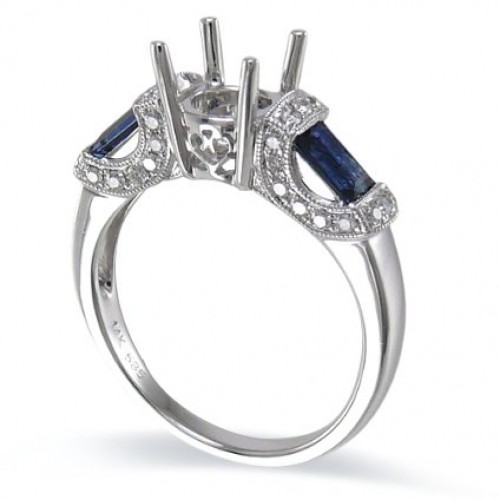 14K White Gold Sapphire With Diamond Ring Mounting