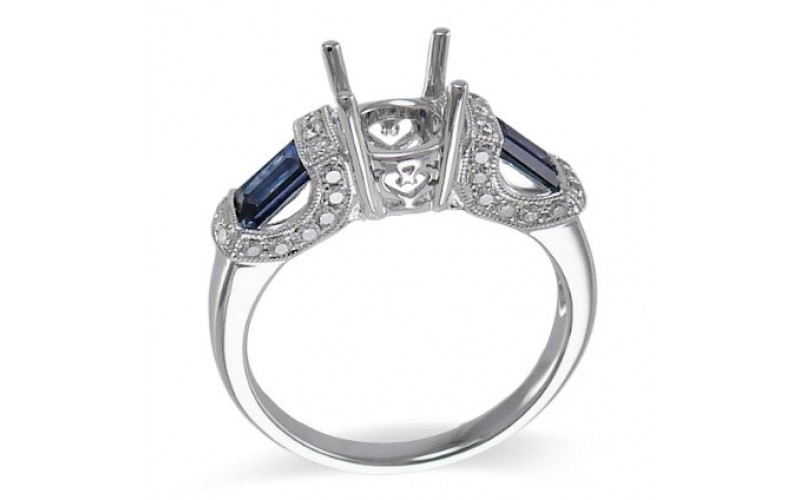 14K White Gold Sapphire With Diamond Ring Mounting