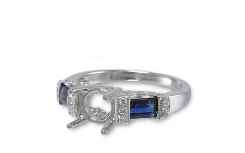 14K White Gold Sapphire With Diamond Ring Mounting
