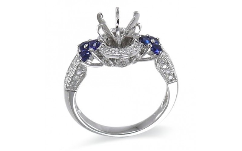14K White Gold Sapphire With Diamond Ring Mounting