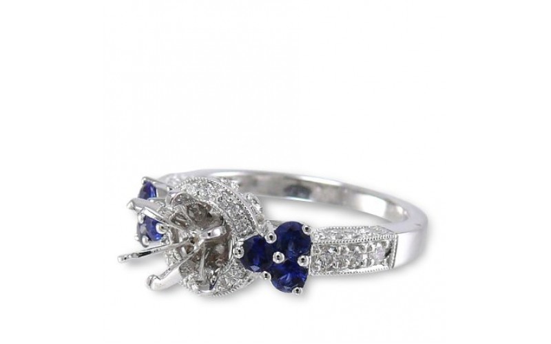14K White Gold Sapphire With Diamond Ring Mounting