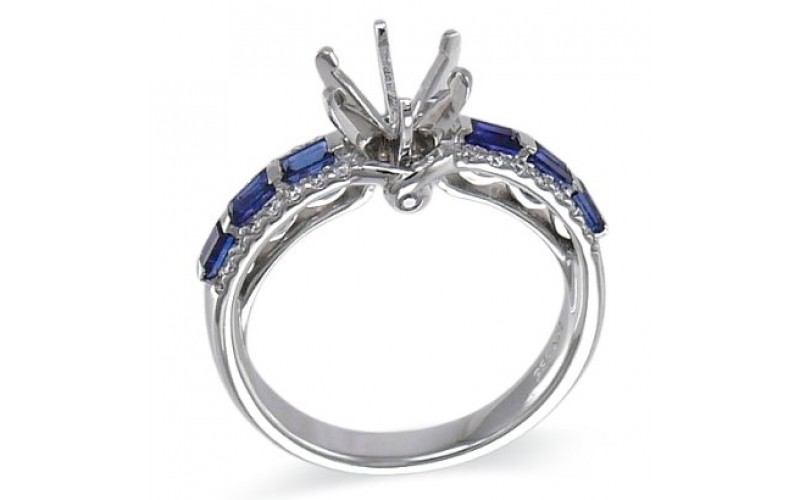 14K White Gold Sapphire With Diamond Ring Mounting