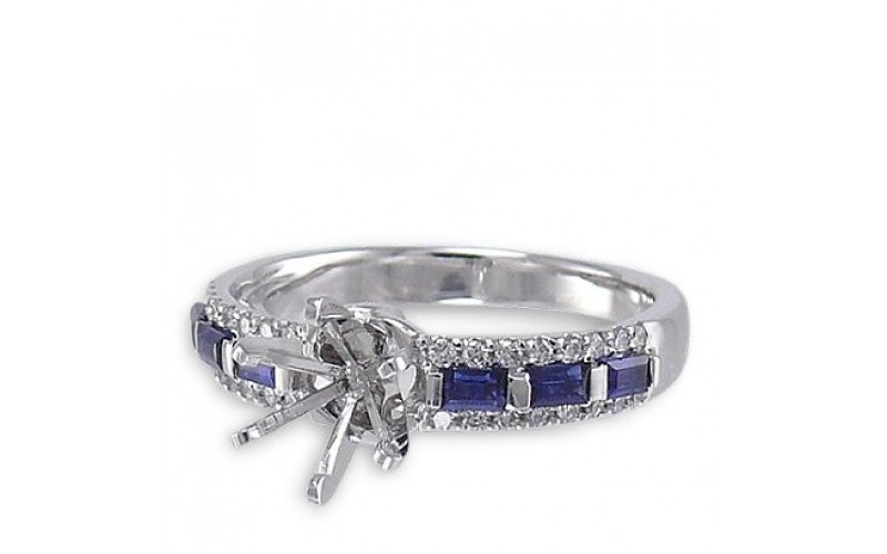 14K White Gold Sapphire With Diamond Ring Mounting
