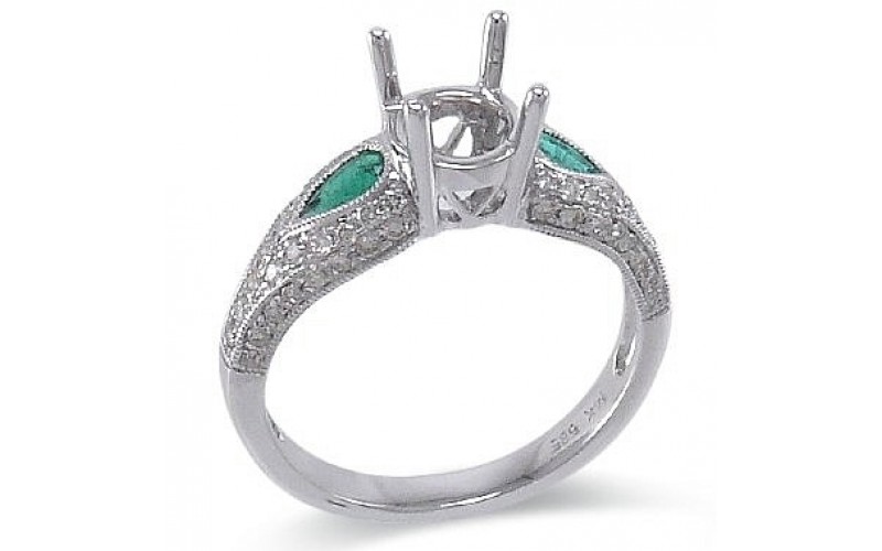 14K White Gold Emerald With Diamond Ring Mounting