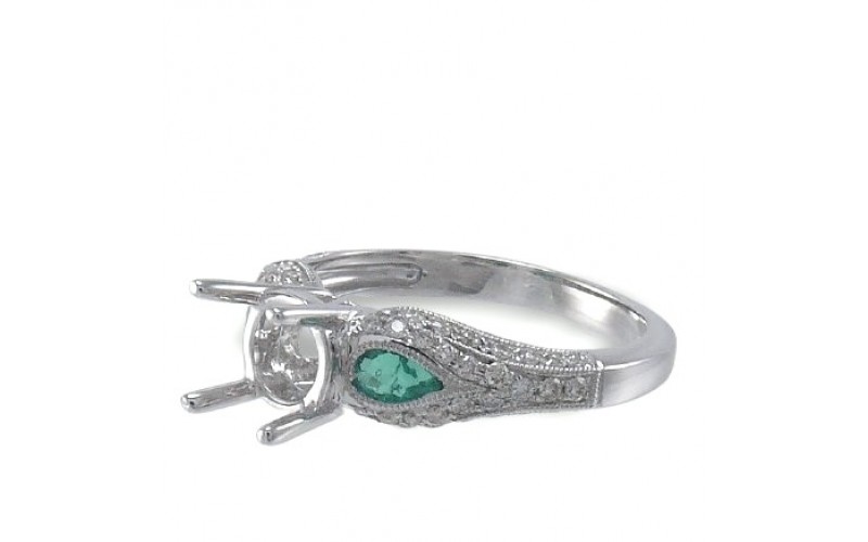 14K White Gold Emerald With Diamond Ring Mounting