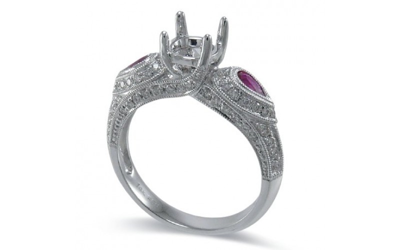 14K White Gold Ruby With Diamond Ring Mounting