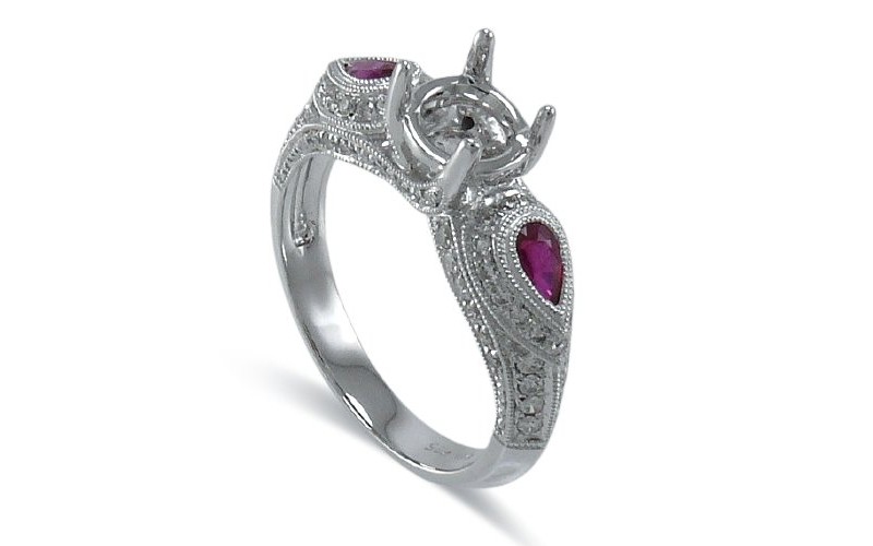 14K White Gold Ruby With Diamond Ring Mounting