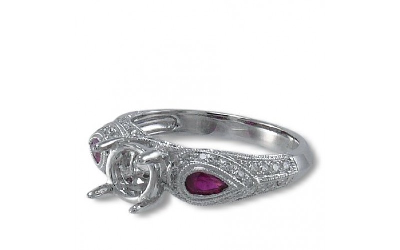 14K White Gold Ruby With Diamond Ring Mounting