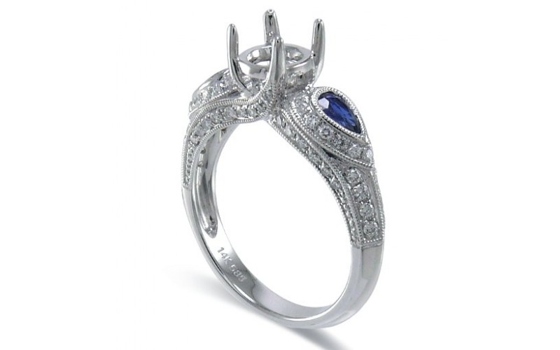 14K White Gold Sapphire With Diamond Ring Mounting