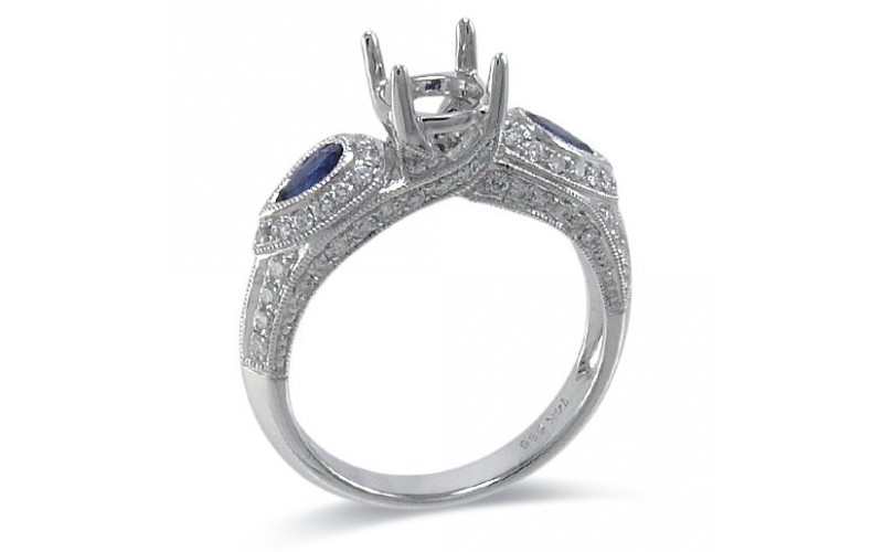 14K White Gold Sapphire With Diamond Ring Mounting
