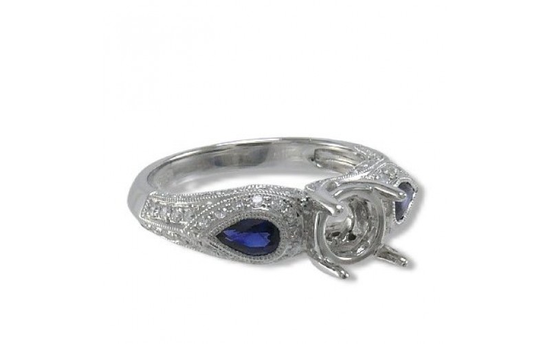 14K White Gold Sapphire With Diamond Ring Mounting