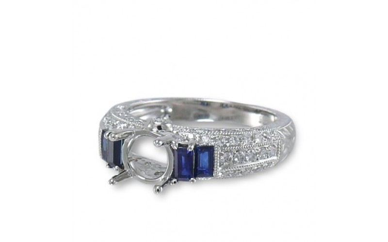 14K White Gold Sapphire With Diamond Ring Mounting