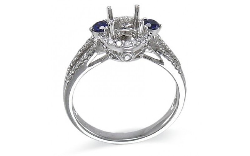 14K White Gold Sapphire With Diamond Ring Mounting