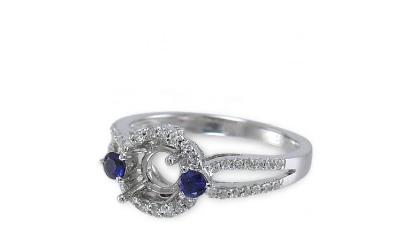 14K White Gold Sapphire With Diamond Ring Mounting