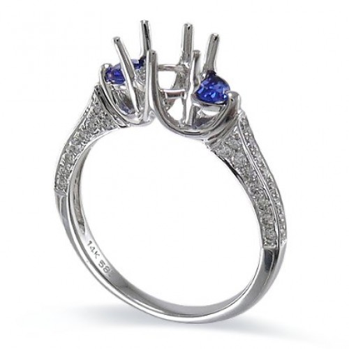 14K White Gold Sapphire With Diamond Ring Mounting