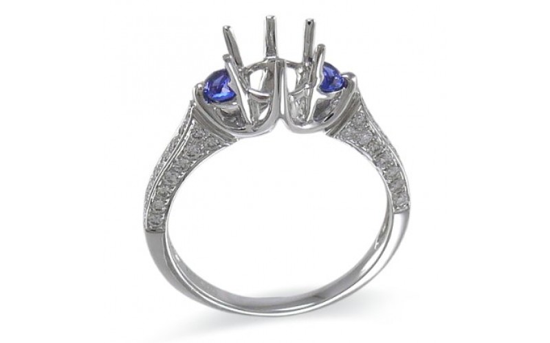 14K White Gold Sapphire With Diamond Ring Mounting