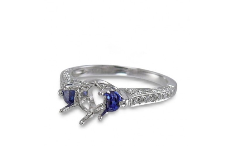14K White Gold Sapphire With Diamond Ring Mounting