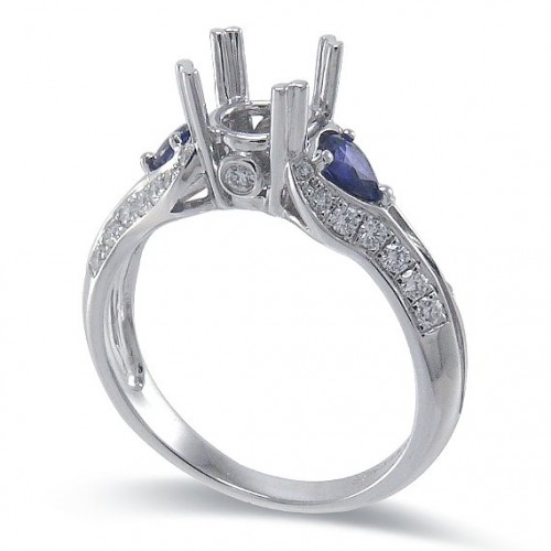 14K White Gold Sapphire With Diamond Ring Mounting