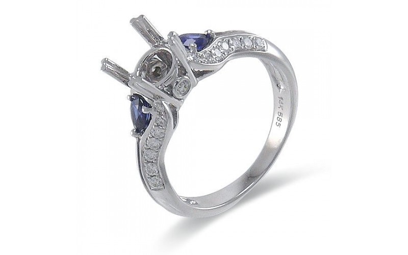 14K White Gold Sapphire With Diamond Ring Mounting